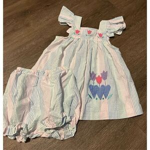 Vintage Samara Dress Girls 2T Floral Striped Seersucker Sundress and Bottoms USA